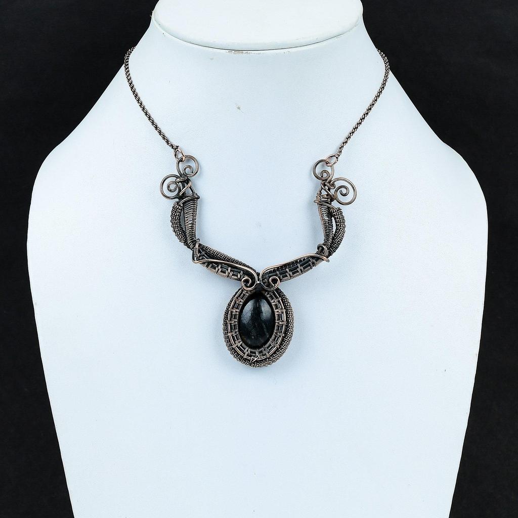 Ожерелье из яшмы Пикассо, ожерелье из медной проволоки, ожерелье ручной работы с драгоценными камнями, ювелирные изделия из медной проволоки, ожерелье с камнем, подарки для подруги