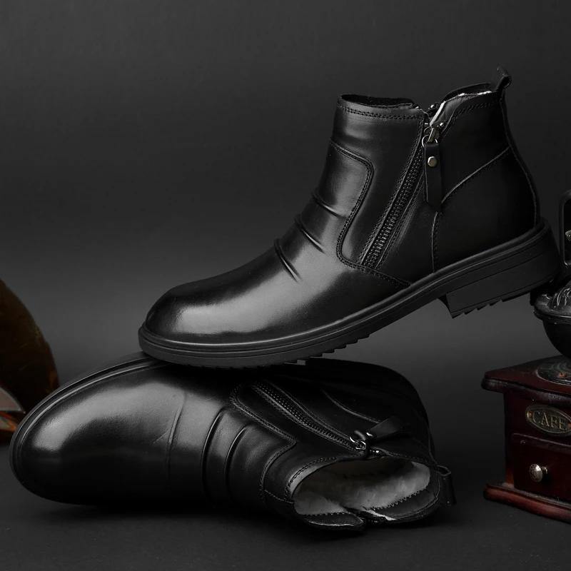 Модные теплые зимние ботинки для мужчин из натуральной кожи, повседневная обувь, ботинки челси, мужские стильные роскошные брендовые ботинки для мотокросса, деловые мужские ботинки