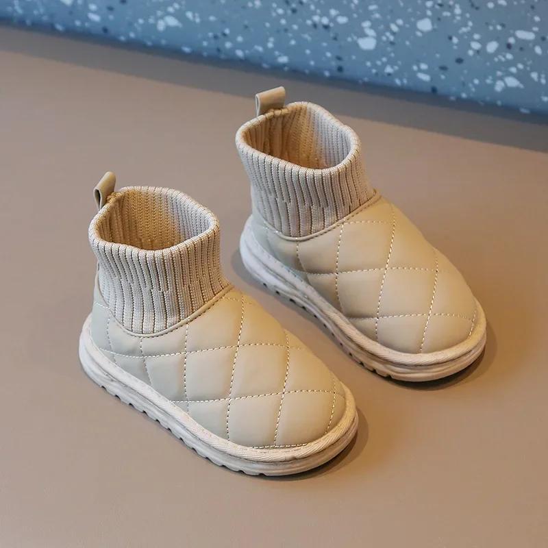 Kids Snow Boots 2024 New Winter Warm Girls Ankle Cotton Boots Solid Color Versatile Children's Boot for Boy Soft Plush Fashion