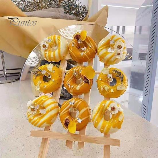 Прозрачный акриловый держатель для пончиков, 6/8/9 колонн, круглая основа из цельного дерева, многоразовая подставка для свадьбы, дня рождения, десертного стола, подставка для бубликов с пончиками