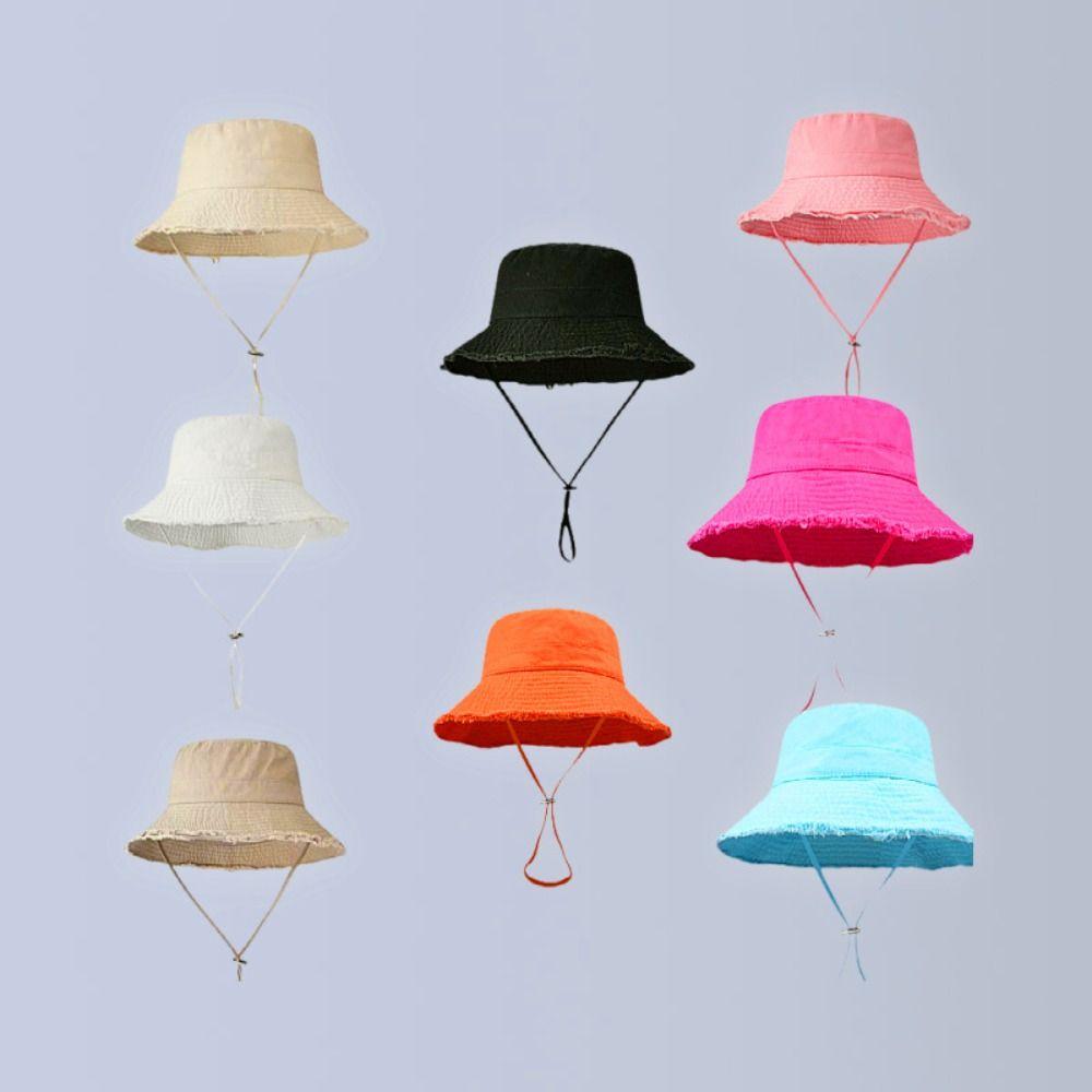 Solid Color Outdoor Sun Hat Wide Brim Bucket Hat Vintage Rough Edge Fisherman Hat Travel