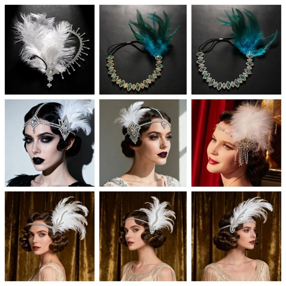 Exquisite Vintage Feather Headband Sequin Crystal Masquerade Hair Band Rhinestone Tassel 1920s Hair Accessories Women