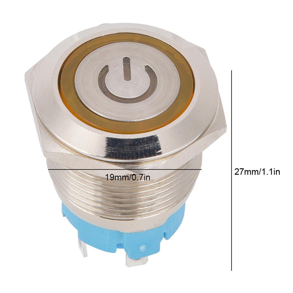 2 шт. Кнопочный переключатель 4 контакта 19 мм Круглая плоская головка Корпус из нержавеющей стали со светодиодом IP65