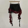 French irregular ruffle edge skirt plaid splicing leather skirt love buckle personalized retro Spice Girl short skirt women's autumn
