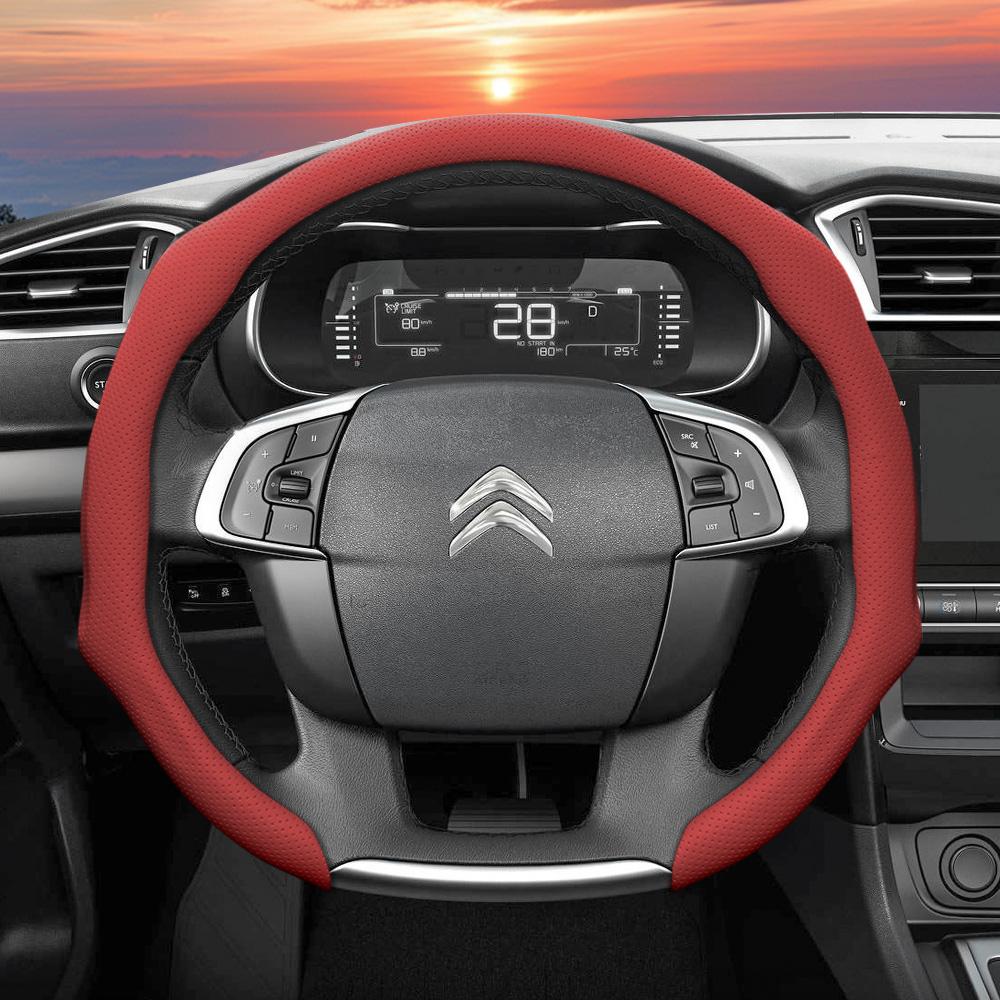 Подходит для Citroen Чехол на руль из перфорированной кожи C3 C4 X Berlingo C5 Aircross Jumper SpaceTourer Ami X Красный Черный