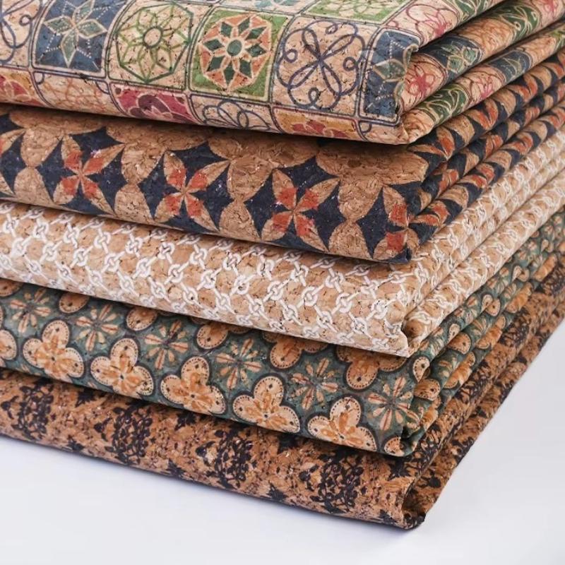 Durable Environmentally Friendly Printed PVC Cork Leather Fabric Suitable for Decorative Tablecloths Bags DIY Sewing Fabrics