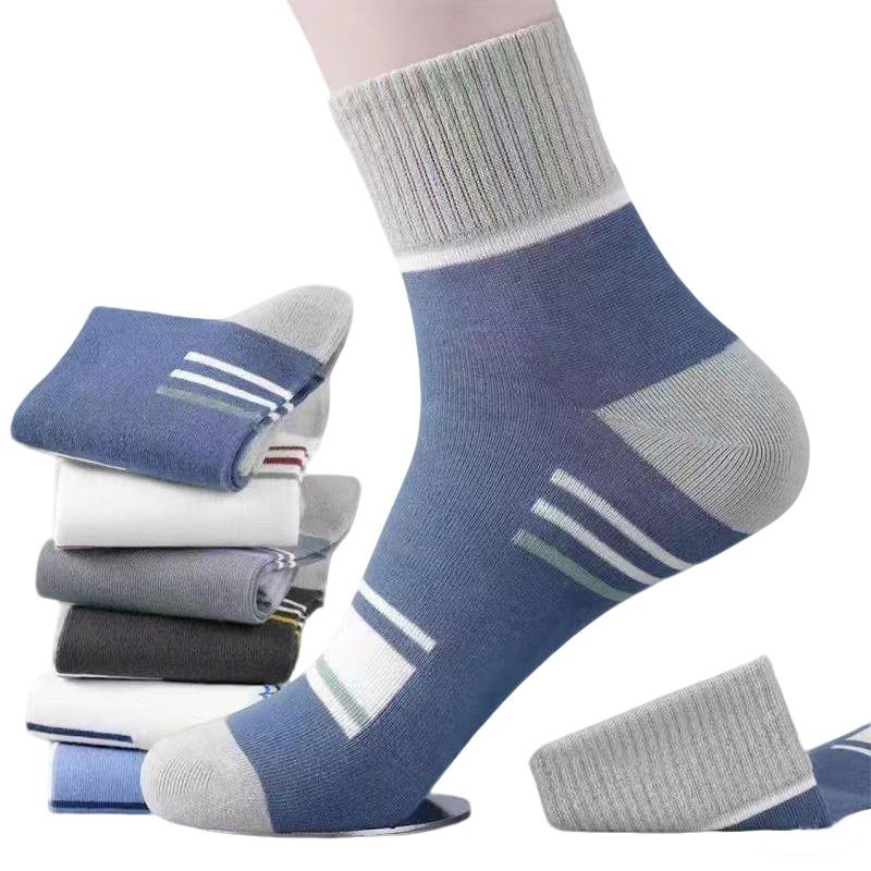 Мужские спортивные носки до середины голени, полосатые дышащие хлопковые носки, повседневные носки, лот