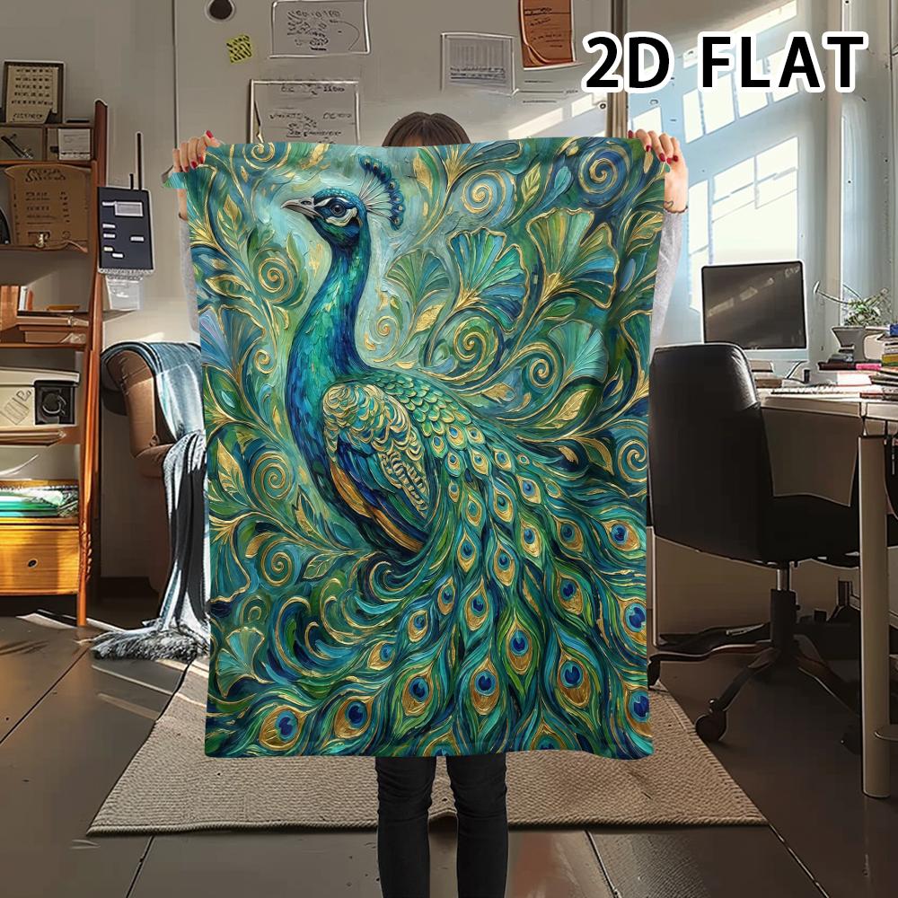 1Pc Peacock Print Flannel Blanket,High quality Comfortable for All Seasons,Home Decor,Warmth and Comfort,Perfect for Christmas Gifts