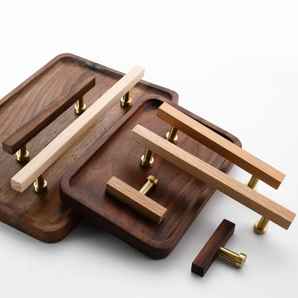Beech Wood Drawer Pulls Walnut Wood Cabinet Pulls High-End Wooden Handles Closet