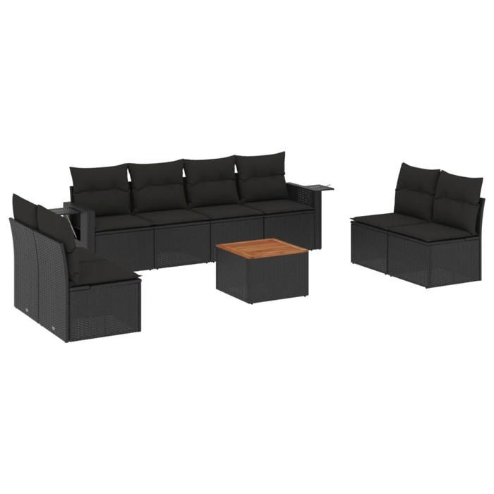 VidaXL Salon de Jardin avec Coussins 9 pcs, Canapés de Terrasse, Ensemble de Meubles de Patio, Mobilier d'Extérieur, Noir 3256853