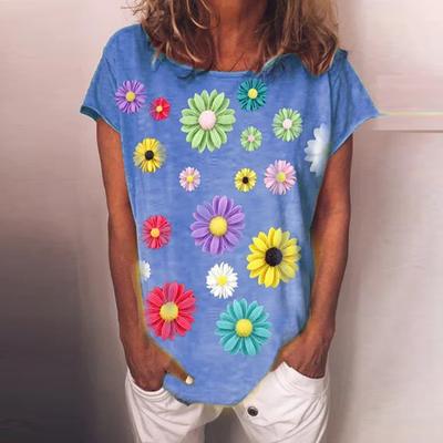 Женская летняя футболка тренд цветочный принт ретро мода футболки с коротким рукавом повседневные принтованные топы