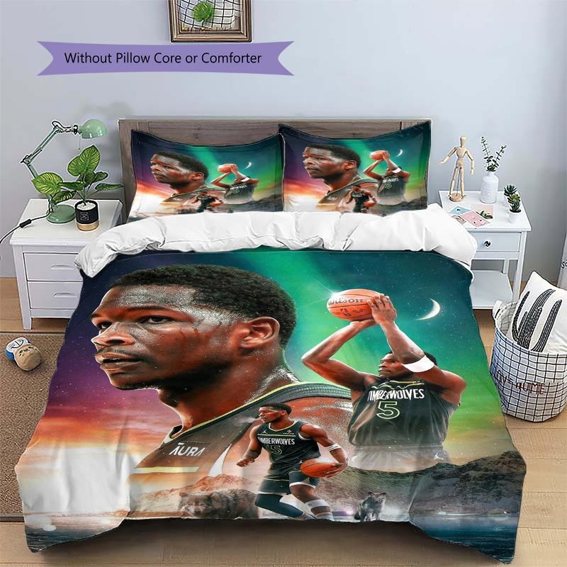 Basketball Player Starry Sky Wolf Print 3 Pieces Duvet Cover Set Sport Fan Bedding Bedroom Home Decor Without Pillow Core Comforter