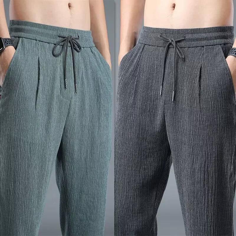Summer Ice Silk Man Jogger Pants Casual Wide Sweatpants Male Spring Lightweight Halking Harem Trousers