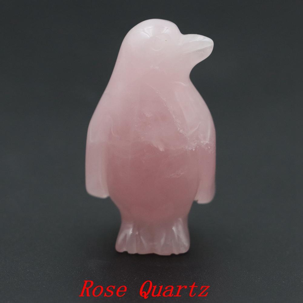 Cute Penguin Statue Natural Amethyst Rose Quartz Healing Crystals Stones Carving Reiki Animal Figurines Crafts Room Decoration
