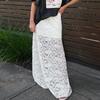 Женская сексуальная белая кружевная ажурная юбка с вырезом, весна-лето, жаккардовая юбка А-силуэта с высокой талией