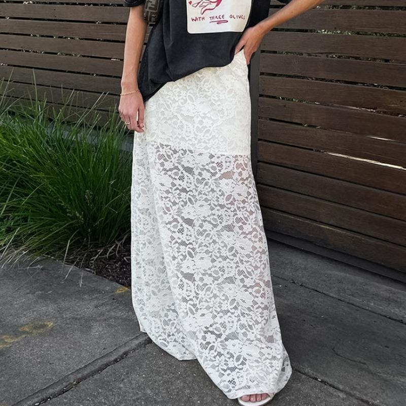 Женская сексуальная белая кружевная ажурная юбка с вырезом, весна-лето, жаккардовая юбка А-силуэта с высокой талией