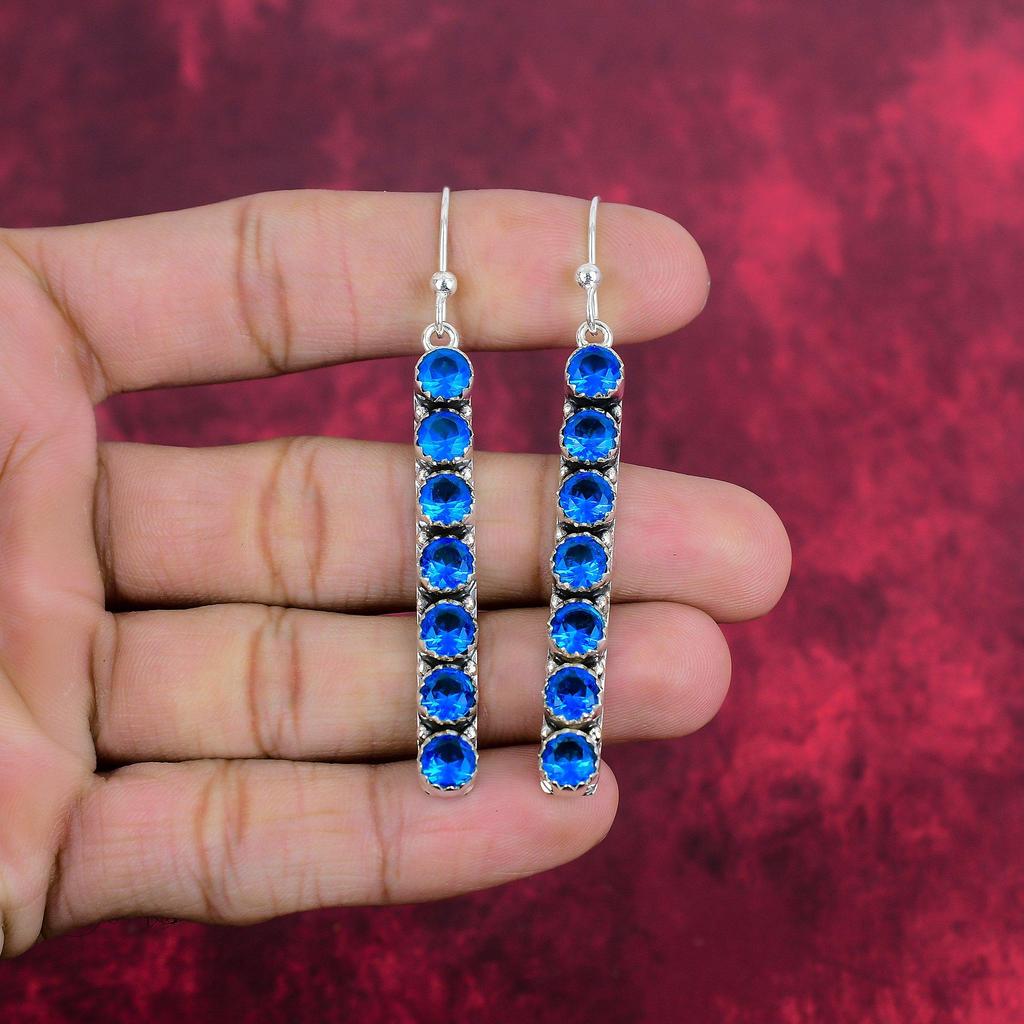 Серьги с голубым топазом, ювелирные изделия из цельного серебра 925 пробы с драгоценными камнями, серьги ручной работы, на День благодарения