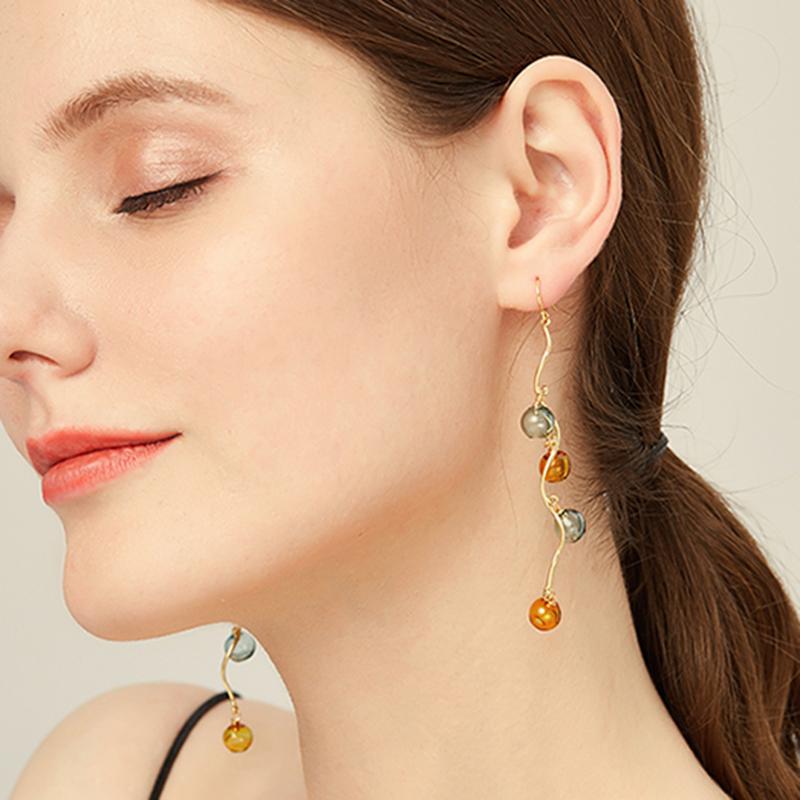 Оригинальные серьги-шарики из выдувного стекла ручной работы для женщин, уникальные длинные серьги-капли смешанного цвета, модные ювелирные серьги-пузыри