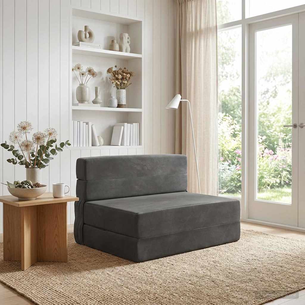 Folding Sofa Bed Dark Grey 100 x 80 x 60 cm Fabric