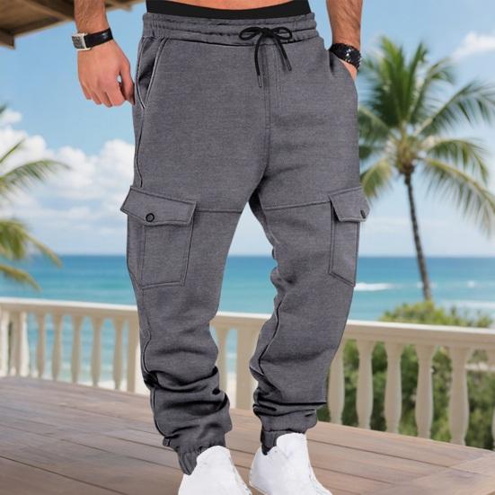 Men Winter Sweatpants Thickened Cargo Pants Warm Casual Baggy Trousers Drawstring Waist Jogger Pants for Work Street Daily Wear