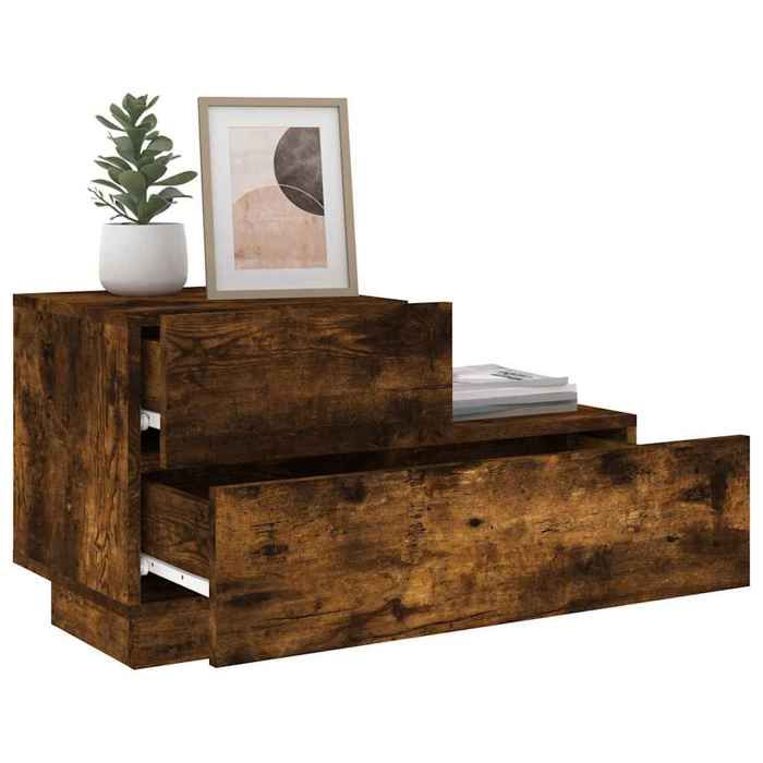 Table de chevet - Maison Exclusive - Chêne fumé - LED RVB - 70 x 36 x 40,5 cm