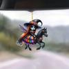 Colorful Cartoon Witch Car Hanging Ornament For Spooky Halloween Interior Decor