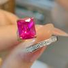 Fashion Temperament Artificial Rupee Ruby Ring Set with High Carbon Diamonds Creative Design Square Diamond Red Corundum Women'S Ring
