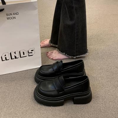 Маленькие кожаные туфли на толстой подошве женские универсальные кожаные женские туфли весенние туфли-лоферы на толстом каблуке, увеличивающие рост, одинарные туфли