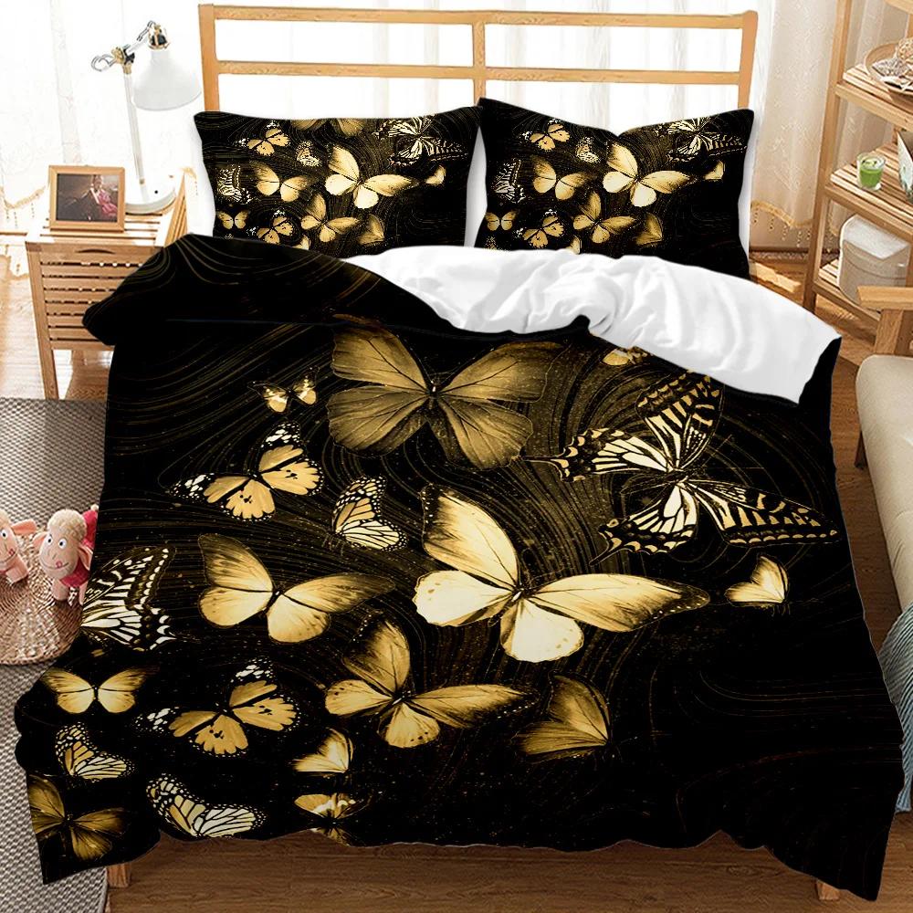 Комплект постельного белья Golden Butterfly Duvet Cover Set Exotic Luxury Style Комплект постельного белья для взрослых девочек Butterfly Queen King Size Полиэстеровый чехол-одеяло