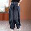Plus Size Loose Fitting Denim Jeans Retro Distressed Style Elastic Waist Women's Cuffed Harem Pants