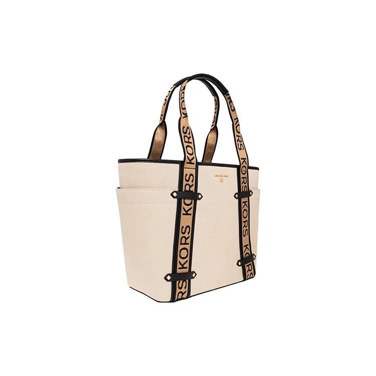 New MICHAEL KORS Polyester With Cotton Tote Bag Shopping Bag Shoulder Bags Handbags Regular Women's Beige & Black 30T2G5VT3C-006
