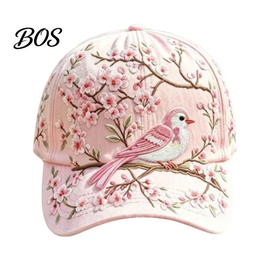 Summer Hat Baseball Cap for Women, Embroidery Flower Bird Pattern Hat, Lightweight Breathable Adjustable Fit Gardening Sun Spring Outdoors