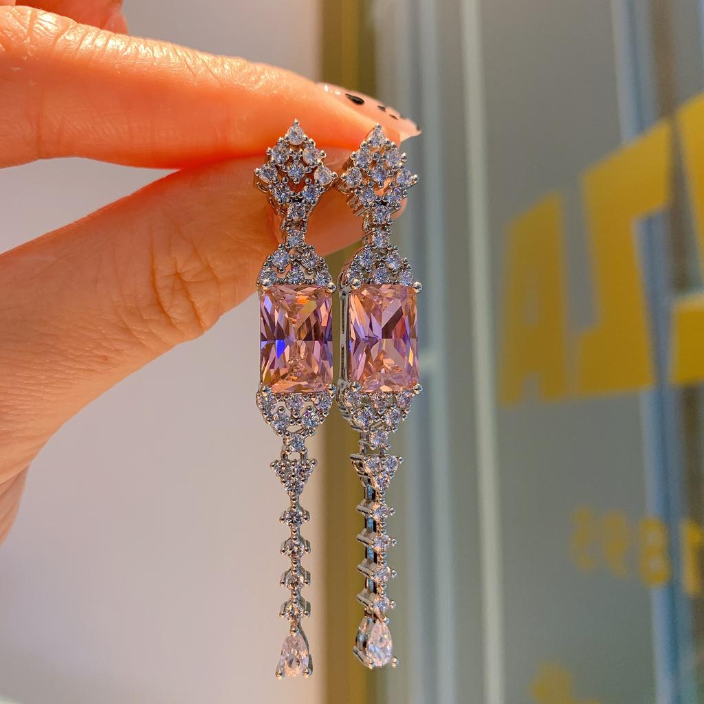 Серьги-иглы из серебра 925 пробы, серьги-кисточки с цветным цирконием, длинные серьги Paraiba