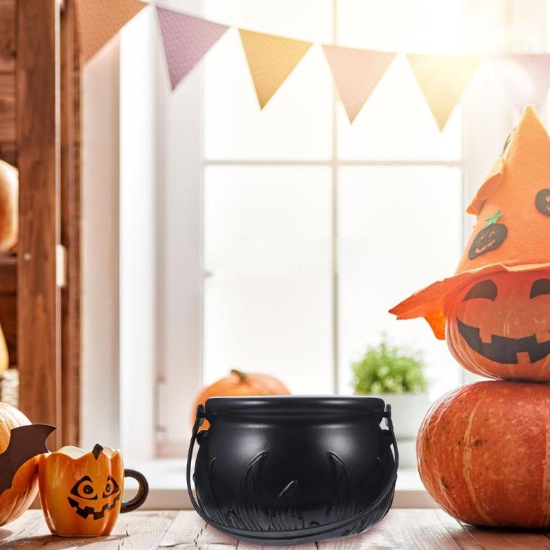 1PC Witches Halloween Decorations Cauldron Basket Trick Treat Kettle Candy Bowl Bucket Plastic Pot Child