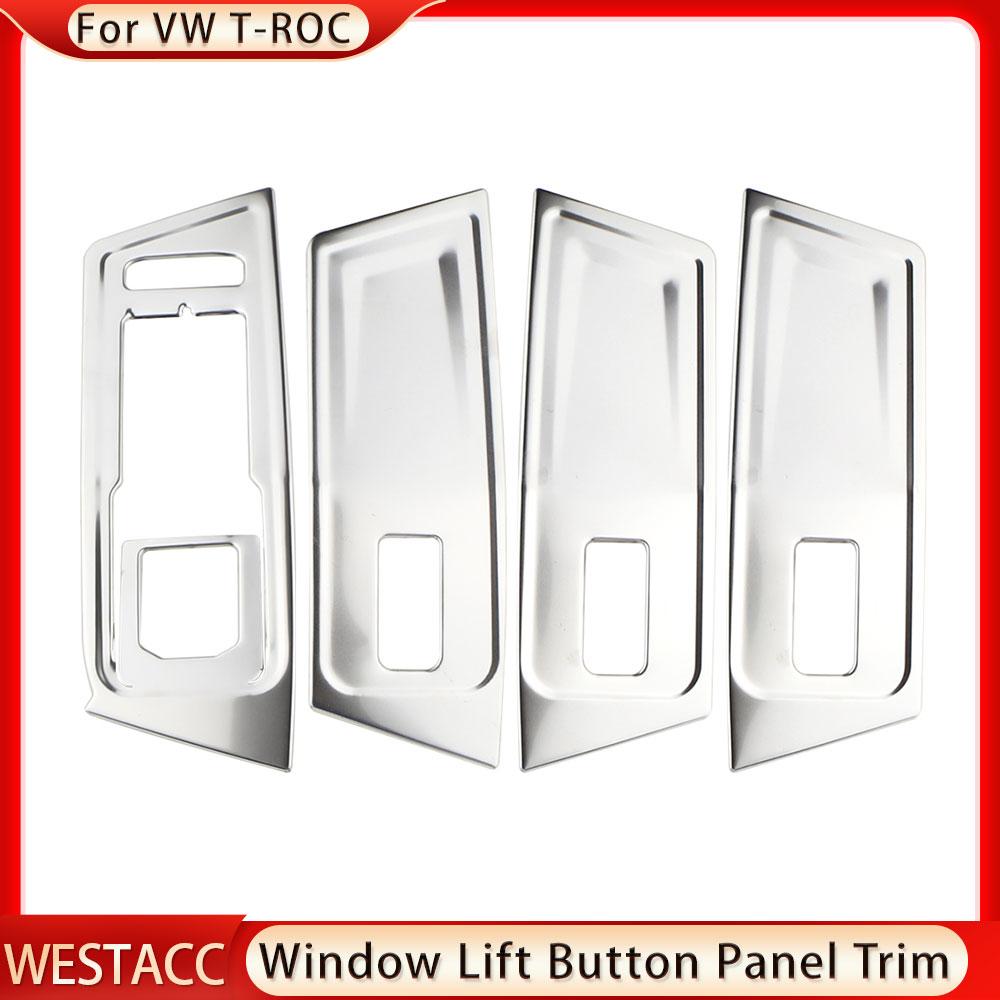4 шт., нержавеющая сталь, кнопка подъема окна автомобиля, декоративная панель, наклейка для Volkswagen VW T-roc Troc 2018-2022