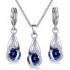 Crystal Water Drop Pendent Necklace Earrings Jewelry Set for Women Bridal Wedding Halloween Gift AVE