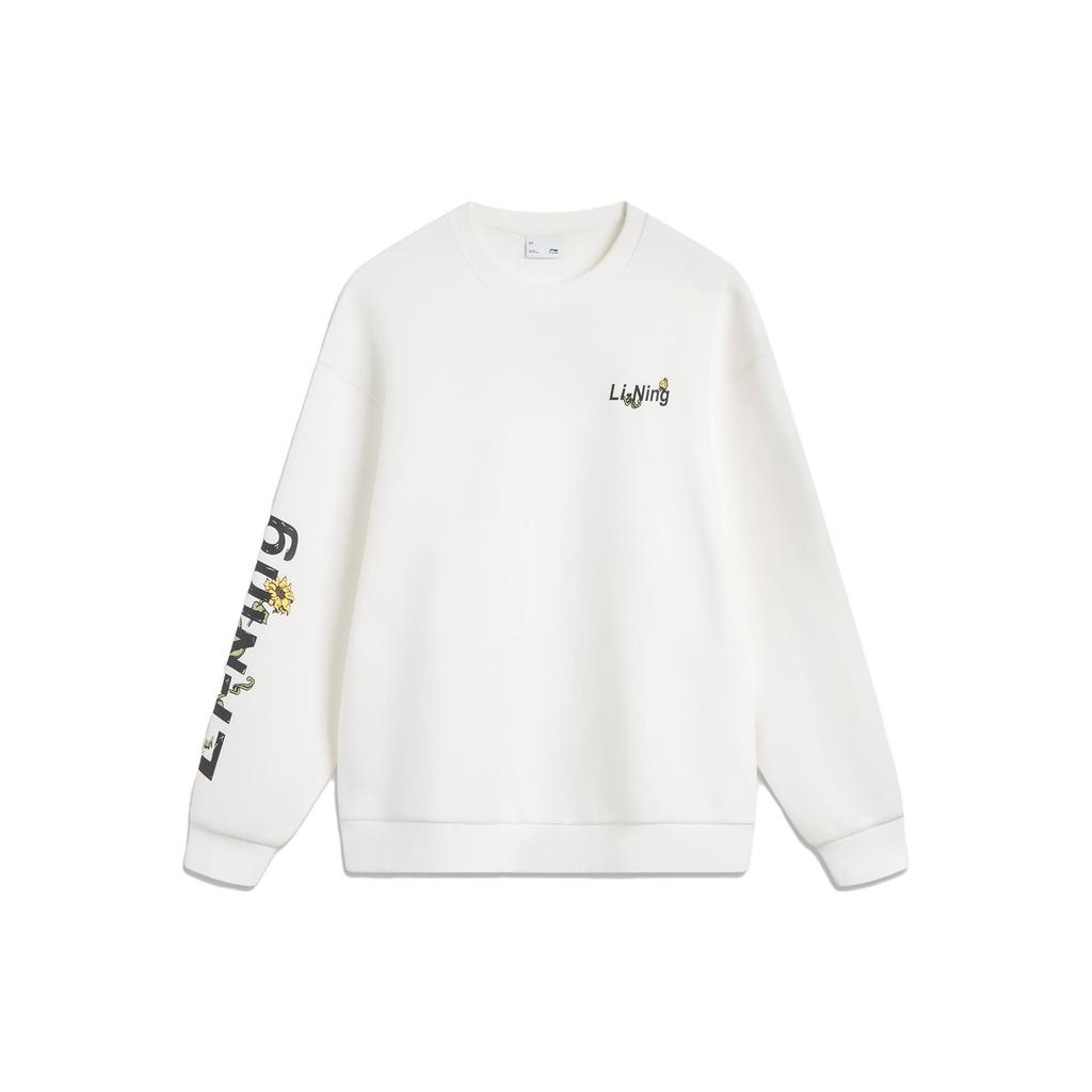 Li-Ning Sports Lifestyle Series Letter Floral Crew Neck Casual Knit Pullover Long Sleeve Sweatshirt Women Sweatshirt Off-White AWDU884-4