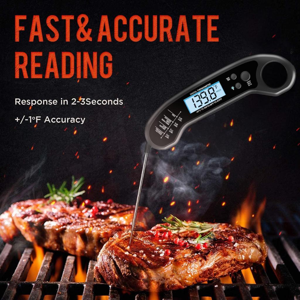 Meat Thermometer Digital, Instant Read Meat Thermometer for Grill and Cooking, Waterproof Food Thermometer for Kitchen and Outside, BBQ, Turkey,