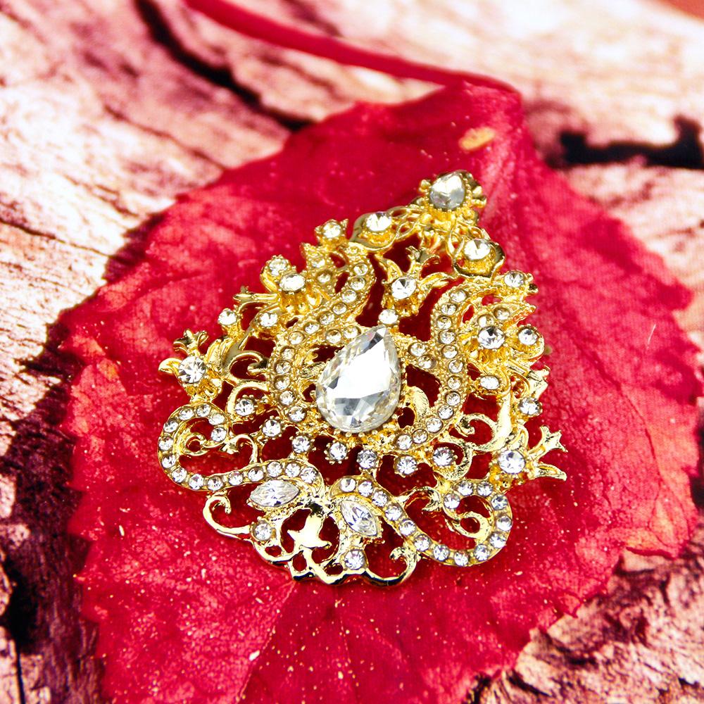 Gold Color Brooch Crystal Lady Ethnic Wedding Jewelry Hijab Pins Bridal Gift 2023