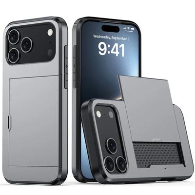 Для iPhone 17 Pro Max 17Air 16 Plus 15 Pro 15 14 13 12 11 Кошелек Держатель для карт Слот-слайдер Жесткий ПК Прочный Защитный чехол