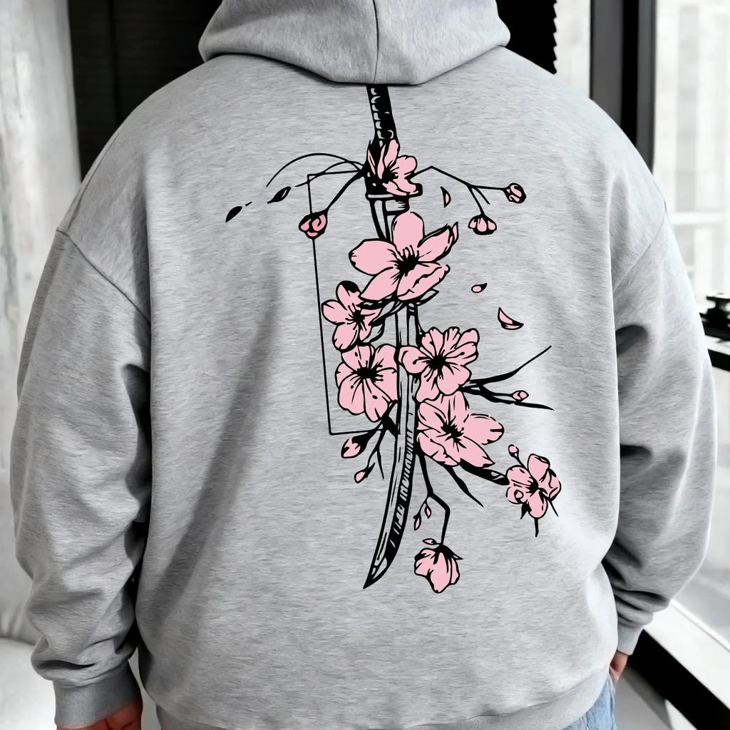 Sudadera con capucha estampada con espada samurái japonesa, sudadera informal de manga larga para hombre, ideal para otoño e invierno.