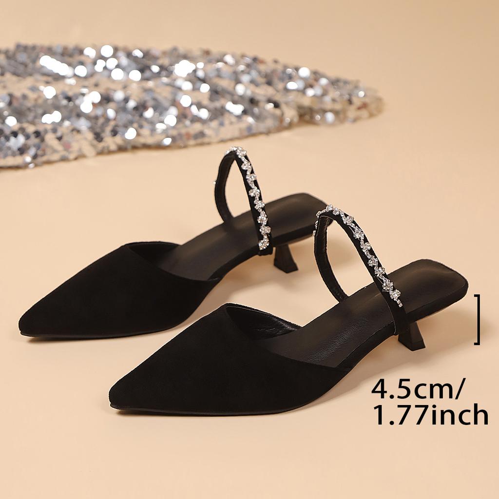 Fashion 2025 Black Rhinestones Heeled Mules Pump for Women Elegant Sparkly Sandals Summer Slippers Women's Sexy High Heels Slingbacks