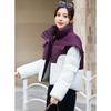 Korean Style Loose Fit Knit Poncho Collar Down Jacket with Color Block for Autumn Winter Women