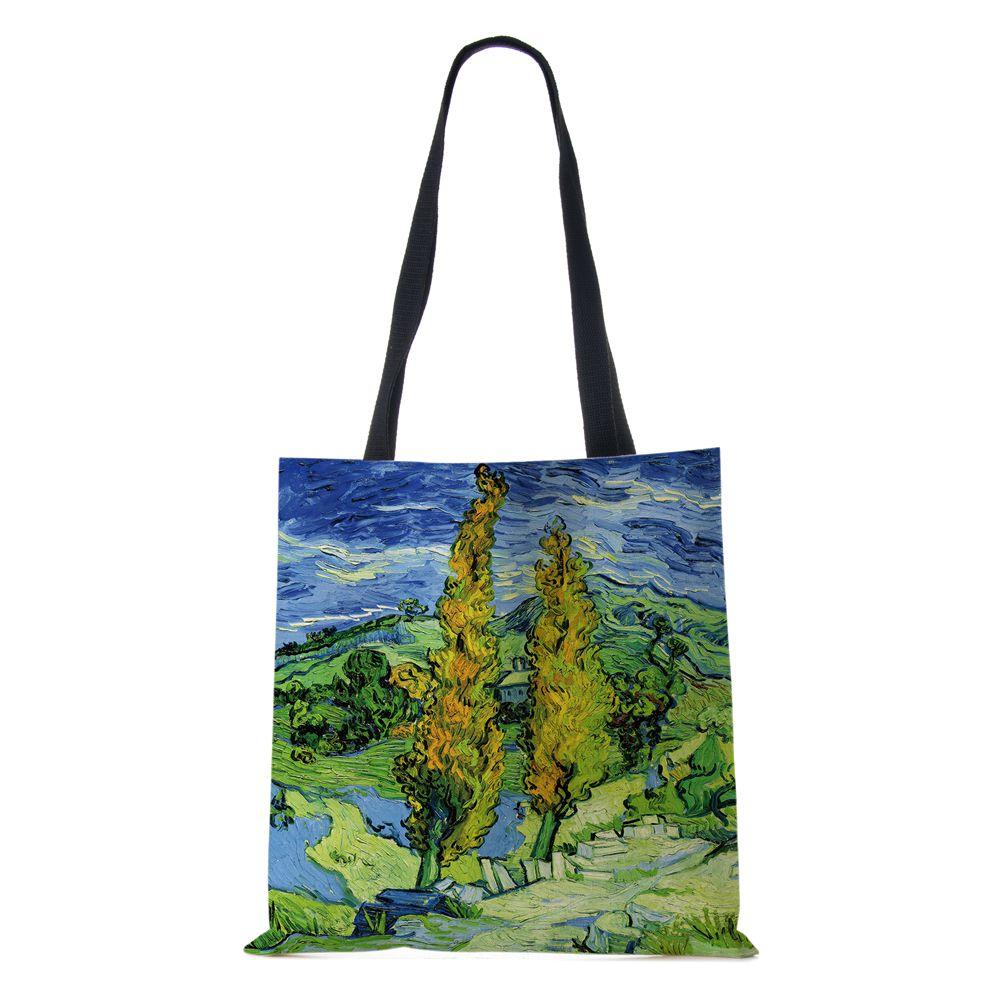 Женская сумка через плечо, шоппер, дорожная, холщовая, повседневная, ручная сумка, экологичная, переработанная, с масляной живописью, пейзаж, цветы, большая вместимость, сумка-тоут для книг, KTY