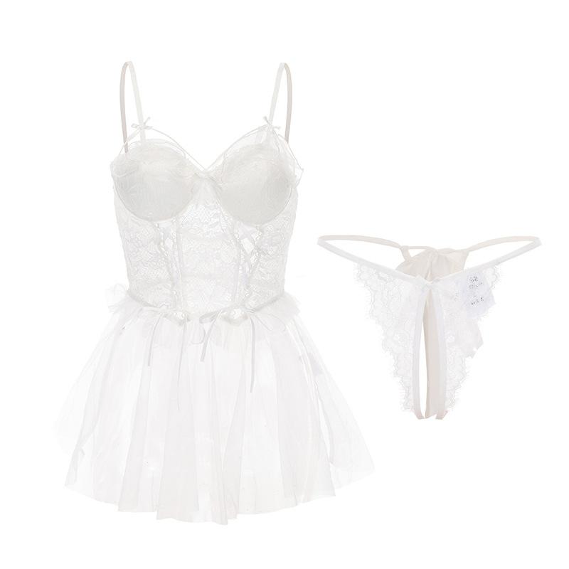 Women's Sheer Mesh Lace Push Up Padded Lingerie Sleep Dress Set