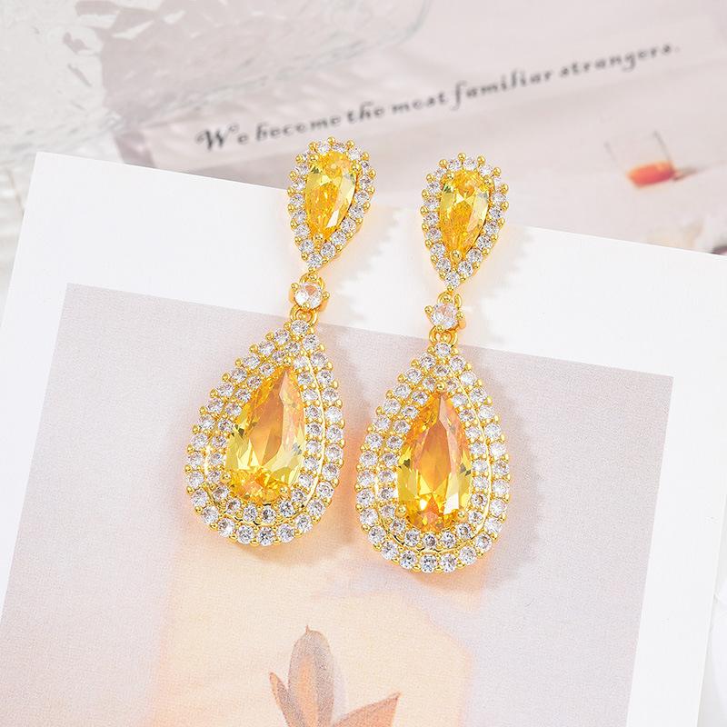 Atmospheric Rose Red Water Drop Earrings Exaggerated Women'S Stud Earrings High-End Temperament Luxury Zircon Earrings