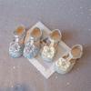 Girls Flat Shoes 2025 Spring Summer Brand New Kids Half Sandals T-strap with Big Ribbon Flowers Rhinestone Princess Chic Sequins