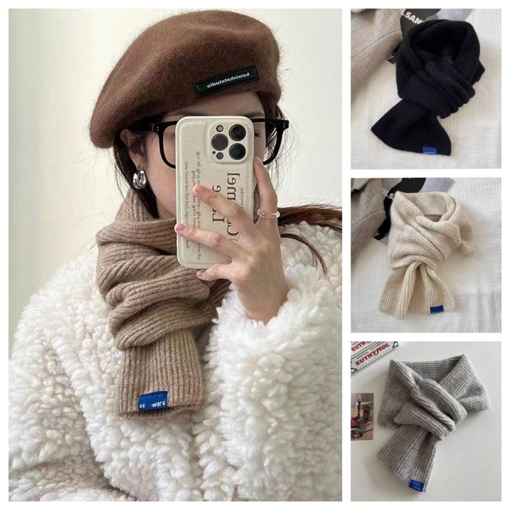 Solid Color Cross Scarf Thicken Short Neckerchief Neckerchief Wrap Knit Scarf Women