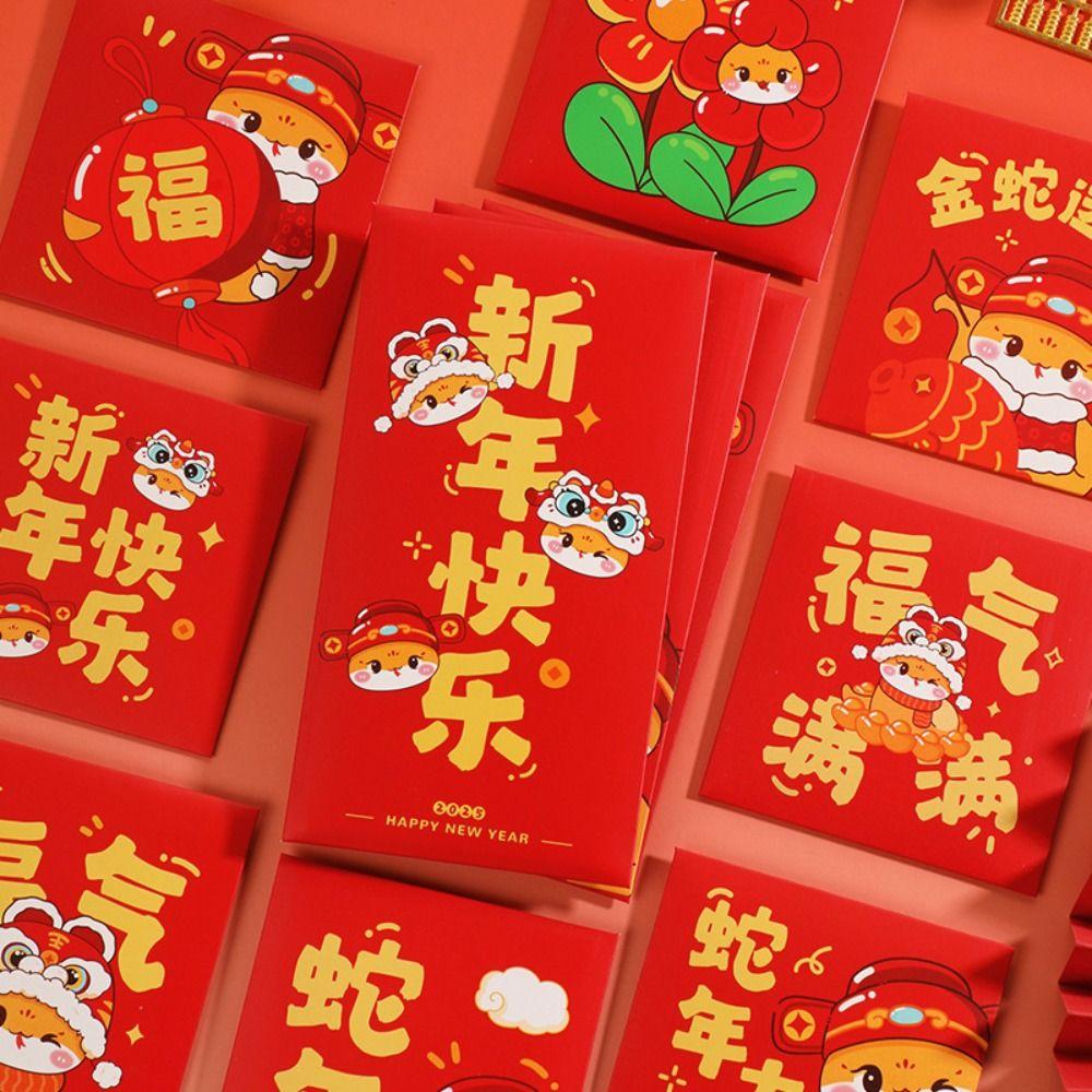6pcs Chinese Style 2025 Snake Year Red Envelopes Cartoon New Year Money Packets  Graduation