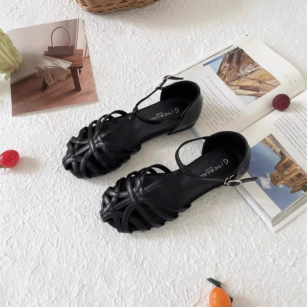 fanGui~ Retro Flat-soled Roman Sandals for Women's Outer Wear 2025 Summer New Hollow-woven T-shaped Casual Women's Shoes